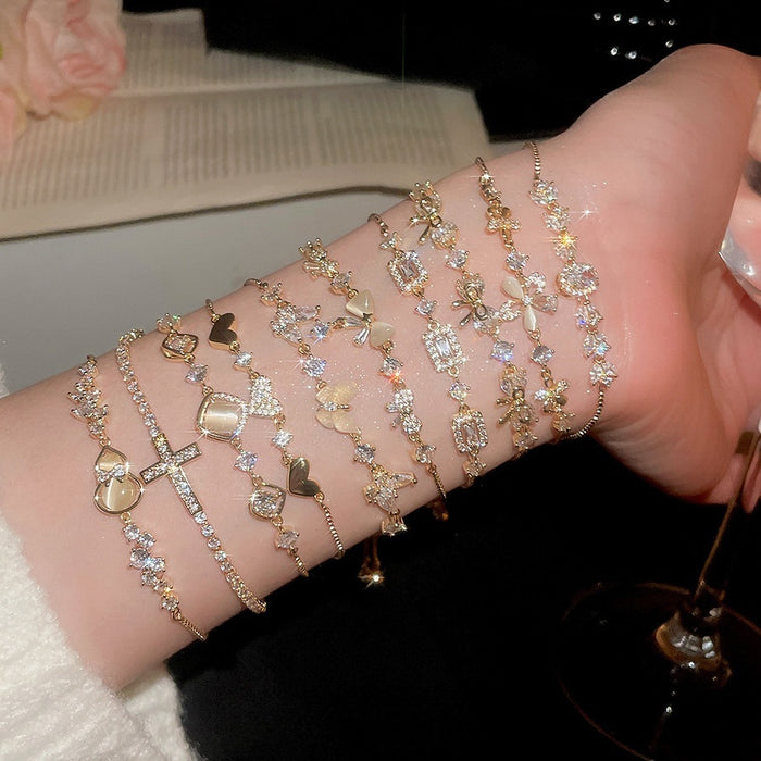 Gold Plated Copper Zircon Butterfly Flower Bangle Elegant Luxury Style Jewelry