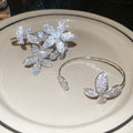 Elegant Rhinestone Flower Open Copper Bangle, Light Luxury Designer Cuff Bracelet view 4