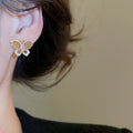 Gold Plated Copper Zircon Butterfly Stud Earrings With Silver Posts French Vintage Jewelry view 4