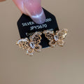 Gold Plated Copper Zircon Butterfly Stud Earrings With Silver Posts French Vintage Jewelry view 3