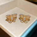 Gold Plated Copper Zircon Butterfly Stud Earrings With Silver Posts French Vintage Jewelry view 1