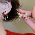 Gold Plated Copper Zircon Firework Flower Drop Earrings With Silver Posts Vintage Light Luxury view 2