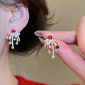 Gold Plated Copper Zircon Firework Flower Drop Earrings With Silver Posts Vintage Light Luxury view 4