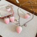 Stainless Steel Zircon Flocked Strawberry Earrings Necklace Jewelry Set, Sweet Elegant Style view 2