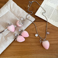 Stainless Steel Zircon Flocked Strawberry Earrings Necklace Jewelry Set, Sweet Elegant Style view 4