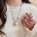 Stainless Steel Zircon Flocked Strawberry Earrings Necklace Jewelry Set, Sweet Elegant Style view 3