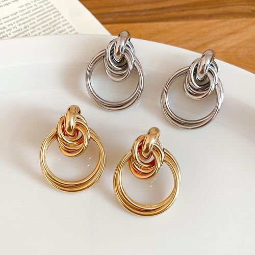 Smooth Metal Round Iron Drop Earrings For Women, European American Light Luxury Geometric Ear Jewelry
