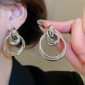 Smooth Metal Round Iron Drop Earrings For Women, European American Light Luxury Geometric Ear Jewelry view 3