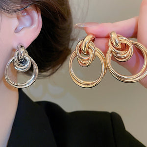 Smooth Metal Round Iron Drop Earrings For Women, European American Light Luxury Geometric Ear Jewelry
