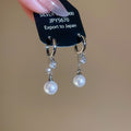 French Zircon Faux Pearl Tassel Drop Earrings, Minimalist Geometric Round Light Luxury Jewelry view 2