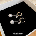 French Zircon Faux Pearl Tassel Drop Earrings, Minimalist Geometric Round Light Luxury Jewelry view 4