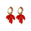 Red Enamel Rhinestone Maple Leaf Copper Earrings, Elegant Minimalist Ear Cuffs For Women view 5