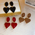 Copper Oval Heart Enamel Stud Earrings With Silver Pin Retro Elegant Daily Style view 2