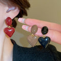 Copper Oval Heart Enamel Stud Earrings With Silver Pin Retro Elegant Daily Style view 1