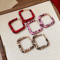 Leopard Print Faux Leather Diamond Geometric Hoop Earrings With Silver Pins For Women view 2