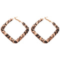 Leopard Print Faux Leather Diamond Geometric Hoop Earrings With Silver Pins For Women view 5
