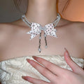 Polka Dot Bow Layered Faux Pearl Necklace Sweet Elegant Light Luxury Collarbone Jewelry view 3