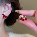 Faux Pearl Heart Pony Stud Earrings With Silver Pins Vintage Light Luxury OL Style view 4