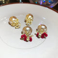 Faux Pearl Heart Pony Stud Earrings With Silver Pins Vintage Light Luxury OL Style view 3