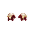 Faux Pearl Heart Pony Stud Earrings With Silver Pins Vintage Light Luxury OL Style view 5