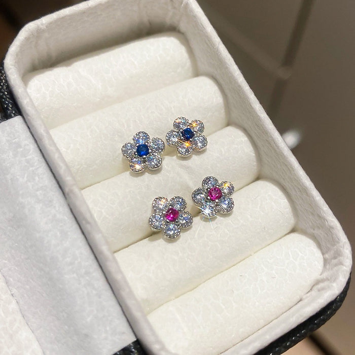Elegant Copper Zircon Flower Stud Earrings With Silver Needle, Fashion OL Light Luxury Jewelry