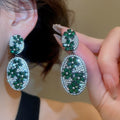 Vintage Oval Zircon Flower Copper Stud Earrings With Silver Pins, Light Luxury Geometric Jewelry view 3
