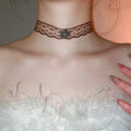 Old Money Lace Rhinestone Heart Flower Fabric Choker Necklace, Retro Light Luxury Collarbone Chain view 3