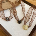 Old Money Lace Rhinestone Heart Flower Fabric Choker Necklace, Retro Light Luxury Collarbone Chain view 2