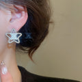 Copper Zircon Hollow Star Stud Earrings Minimalist Light Luxury Fashion Ear Jewelry view 3