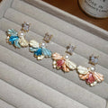Gold Plated Silver Post Zircon Petal Pearl Stud Earrings Elegant Light Luxury Women Jewelry view 4