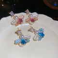 Gold Plated Silver Post Zircon Petal Pearl Stud Earrings Elegant Light Luxury Women Jewelry view 2