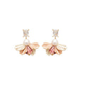 Gold Plated Silver Post Zircon Petal Pearl Stud Earrings Elegant Light Luxury Women Jewelry view 5