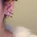 Light Luxury Red Floral Zircon Faux Pearl Stud Earrings With Silver Pins For Women view 4