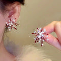 Light Luxury Red Floral Zircon Faux Pearl Stud Earrings With Silver Pins For Women view 1
