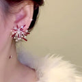 Light Luxury Red Floral Zircon Faux Pearl Stud Earrings With Silver Pins For Women view 2