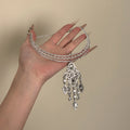 Old Money Faux Pearl Geometric Rhinestone Tassel Choker Necklace For Women view 4