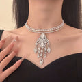 Old Money Faux Pearl Geometric Rhinestone Tassel Choker Necklace For Women view 3