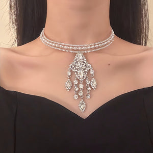 Old Money Faux Pearl Geometric Rhinestone Tassel Choker Necklace For Women