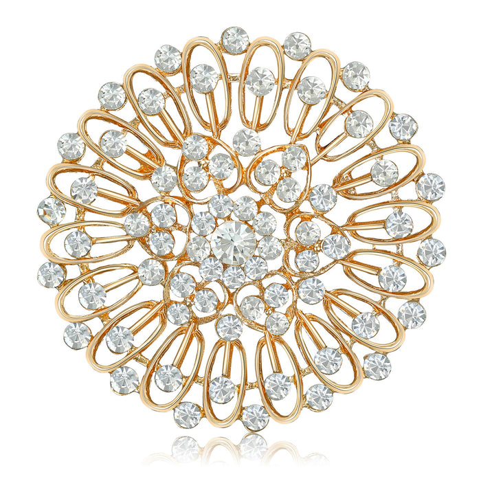 Alloy Rhinestone Sunflower Brooch Pin For Dress And Suit Decoration