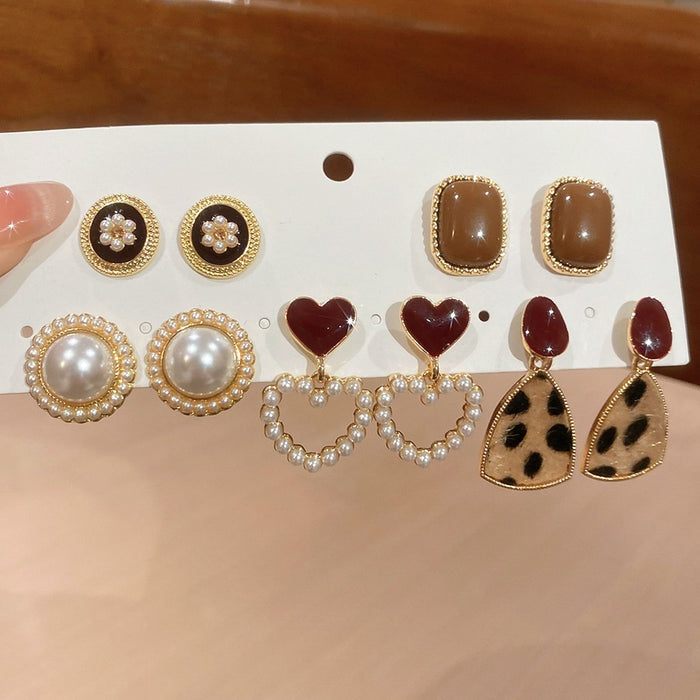 Light Luxury Faux Pearl Geometric Square Heart Stud Earrings Jewelry Set For Women