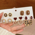 Light Luxury Faux Pearl Geometric Square Heart Stud Earrings Jewelry Set For Women view 3