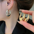 Light Luxury Smooth Iron Metal Oval Hoop Earrings Minimalist Geometric Fashion Jewelry view 4
