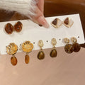 Maillard Style Brown Resin Teardrop Stud Earrings Jewelry Set With Silver Pins For Women view 3