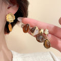 Maillard Style Brown Resin Teardrop Stud Earrings Jewelry Set With Silver Pins For Women view 2
