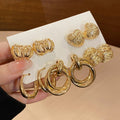 Light Luxury Iron Geometric Round Crumpled Metal Stud Earrings Jewelry Set For Women view 3