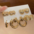 Light Luxury Iron Geometric Round Crumpled Metal Stud Earrings Jewelry Set For Women view 1