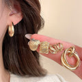 Light Luxury Iron Geometric Round Crumpled Metal Stud Earrings Jewelry Set For Women view 2