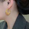 Gold Plated Copper Zircon Twisted Round Hoop Earrings For Women Geometric European Style view 3