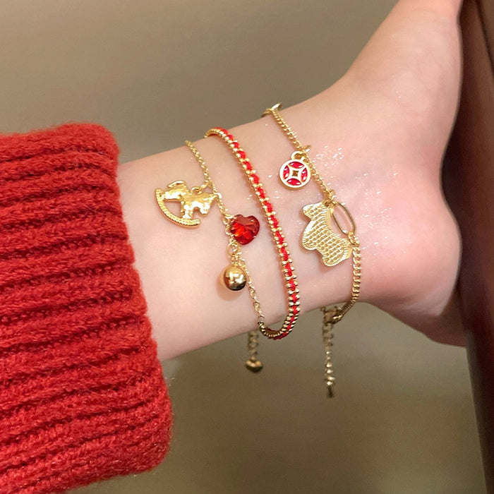 Gold Plated Copper Zircon Horse Bangle New Chinese Vintage Light Luxury Bracelet For Women