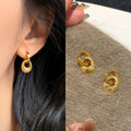 Metal Crumpled Oval Drop Earrings Minimalist Geometric Trendy Fashion Statement Jewelry view 1